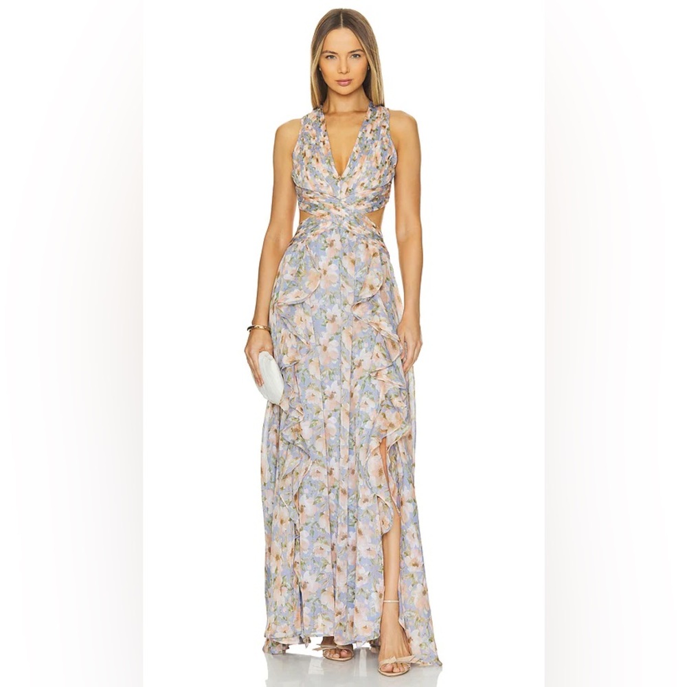 New ASTR Noya Floral Ruffle Cutout Lace Up Maxi Dress Revolve - Picture 2 of 8